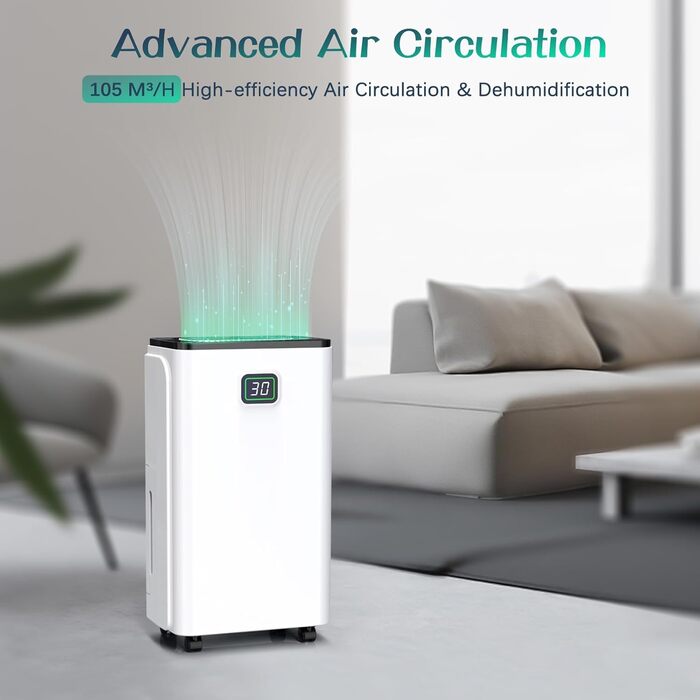 12L/Day Dehumidifier with Digital Humidity Display, Automatic Dehumidification, 24H Timer, Continuous Drainage, 2.5L Water Tank, Drain Hose, Ideal for Basements, Against Moisture