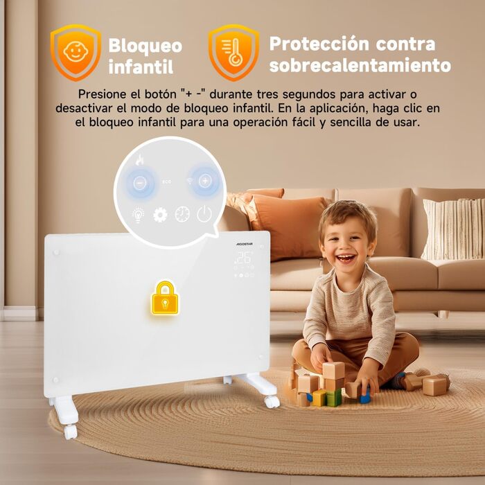 Електричний конвектор Aigostar з термостатом та Wi-Fi, 2000W, чорний (білий, 2 шт.) - для кімнат до 30 м²