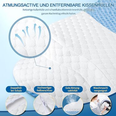 Подушка з піною з пам'яті CHxxy, ортопедична для шиї та підтримки плечей, ергономічна, для сну на боці, на животі та на спині (блакитний)