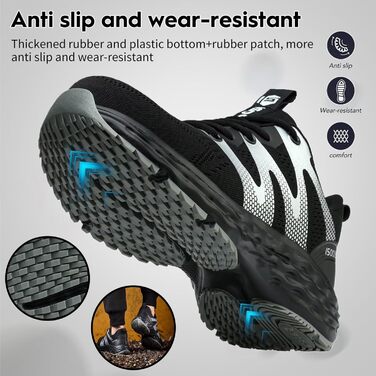 Черевики робочі ISOOUS для чоловіків та жінок. Безпекові черевики з металевим капом, антиковзаючі, дихаючі, спортивного стилю (37 EU, Чорний)