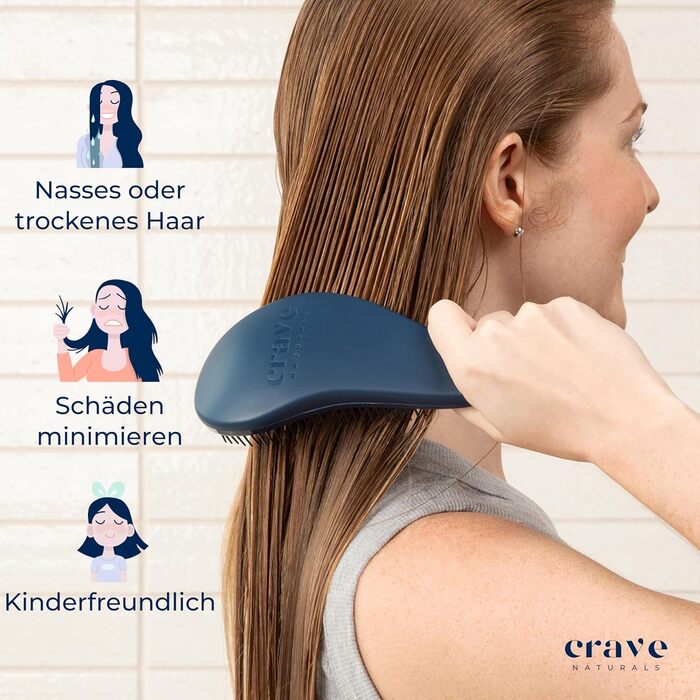 Crave Naturals Glide Thru - щітка для розчісування волосся для дітей та дорослих, блакитна