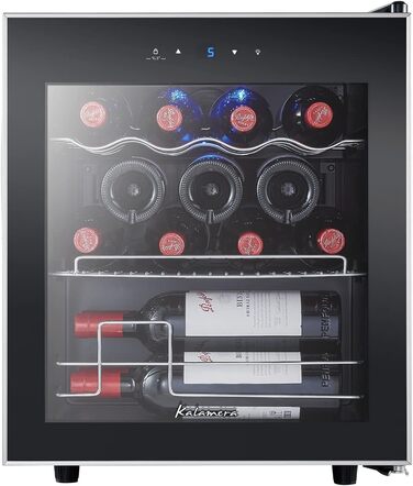 Kalamera 28-Bottle Wine Refrigerator with Touch Panel, Stainless Steel Door, 5-18°C Cooling Zone, Removable Wooden Shelves - KRC-86FCSS-W