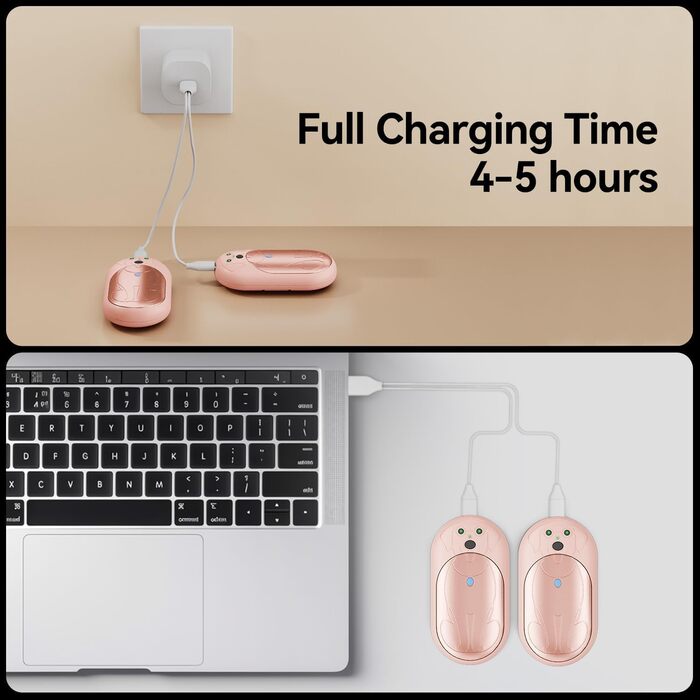 Електричні грілки для рук 6000mAh, 2 шт. – багаторазові, з USB-C, 3 режими нагріву, подарунок для жінок, чоловіків, дітей, катання на лижах, піших прогулянок (рожевий)