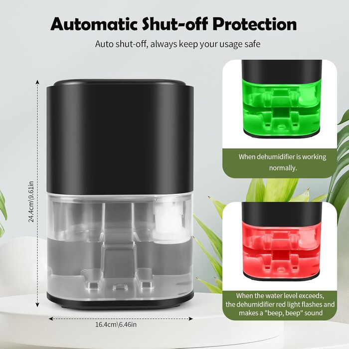 Електричний осушувач повітря 2L з автовимкненням та 7 кольоровим нічним світлом. Тихий осушувач для дому, квартири, ванної кімнати, підвалу (чорний)