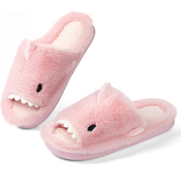 OFFCUP Тапочки жіночі халатні, відкриті, у вигляді акули, з антиковзкою підошвою, м'які, зручні, з пам'яттю, пухнасті, для дому та вулиці (40/41 Рожеві)