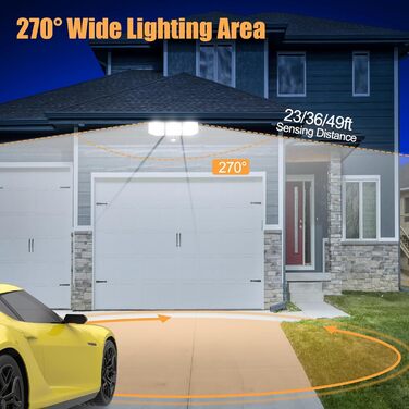 LED Floodlight with Motion Sensor Outdoor, 6000LM 38W Super Bright Outdoor Floodlight with Adjustable 3 Heads, 6500K Cold White LED Spotlight, IP65 Waterproof Outdoor Light for Garage, Garden, Yard...