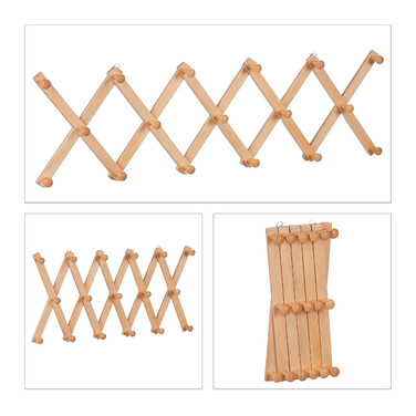 Relaxdays Extendable Wooden Wall Coat Rack