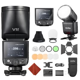 Спалах Godox V1 Mid-F для Fujifilm: кругла голова, TTL, HSS 1/8000s, 55Ws, з дифузором AK-R1 та USB-C акумулятором, сумісний з XT-5, X-E1, XT-3