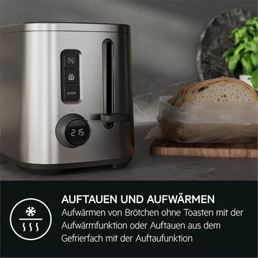 Тостер AEG T5-1-4ST Deli 5 з 7 режимами, таймером, функціями стоп, розморожування, підігріву, автоматичним центруванням, корпусом Cool-Touch, широкими слотами, піддоном для крихт, нержавіюча сталь