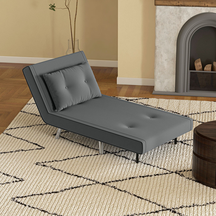 HOMCOM Sleeper Chair Folding Chair with Bed Function Dark Grey 77x88x83cm, comfortable single sofa with cushion for guests