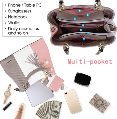 Сумка Pomelo Best жіноча через плече багатокольорова смугаста з внутрішніми кишенями сіро-рожева