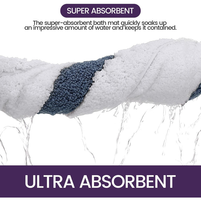 DEXI Non-Slip Bathroom Rug - Soft, Washable Bath Mat - Oval Absorbent Rug for Shower, Bathtub, Toilet Decor (61 x 110 cm, Blue)