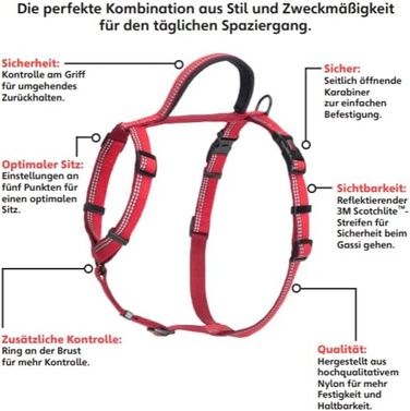 Шлейка для собак HALTI Walking з м'якою неопреновою підкладкою, 5 регульованих ременів та світловідбиваючим матеріалом. Підходить для собак середніх розмірів (L), червона