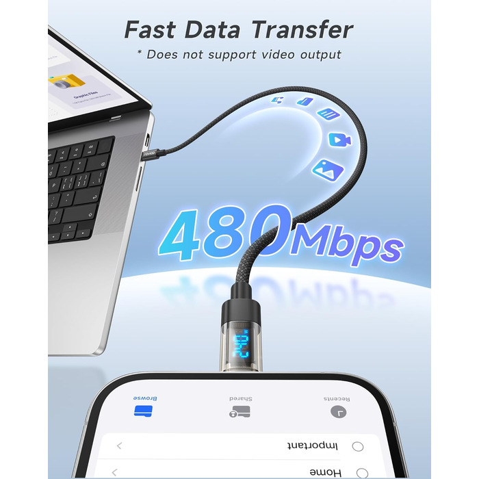 Кабель USB-C RAVIAD 240W, 1м, PD3.1, USB-C - USB-C, нейлон, для iPhone, Galaxy, Pixel, iPad, MacBook, 240W, чорний