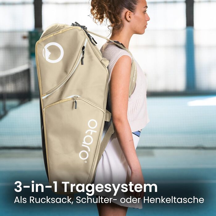 Otaro 82L Premium Tennis Bag | Badminton, Padel & Squash Racket Bag | Unisex Tennis Backpack for Players & Coaches - Green/Beige