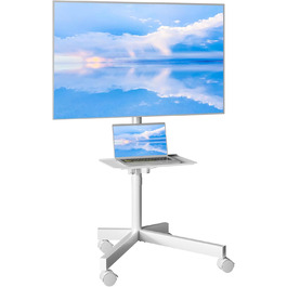 Підставка для телевізора BONTEC на коліщатках для плазмових/LCD/LED телевізорів 23-60 дюймів, з полицею для ноутбука, регульована по висоті, до 25 кг, VESA 400x400 мм (біла)