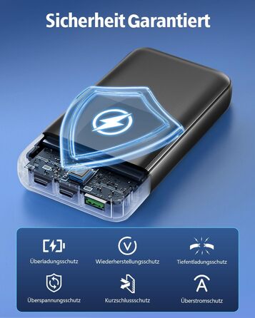 Power Bank 26800mAh, 22,5W з 3 портами USB та 2 вбудованими кабелями, чорний. Сумісний з iPhone та Android