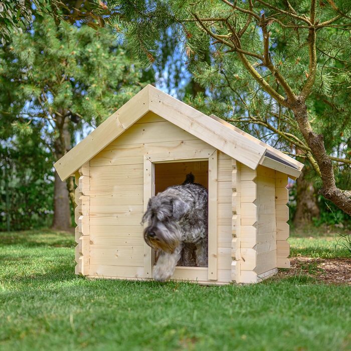 Будка для собак Outdoor маленьких порід – дерев'яна будка для собак, водостійкий дах 76 x 99 x H80 см, розмір S, Timbela M401-1 розмір M, натуральне дерево