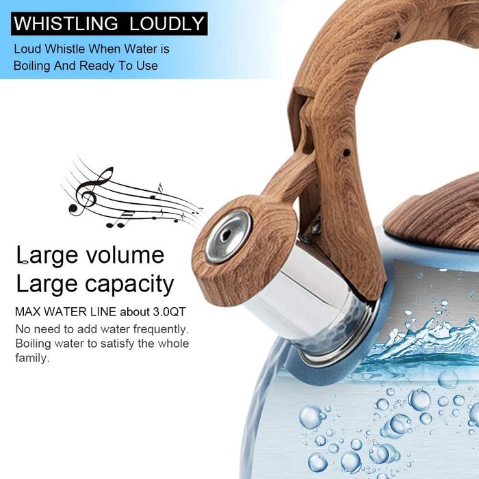 Чайник-свисток з нержавіючої сталі 3L, чайник-свисток, сучасний чайник Induktion, велика ємність для чаю та кави, підходить для всіх типів плит (зелений)