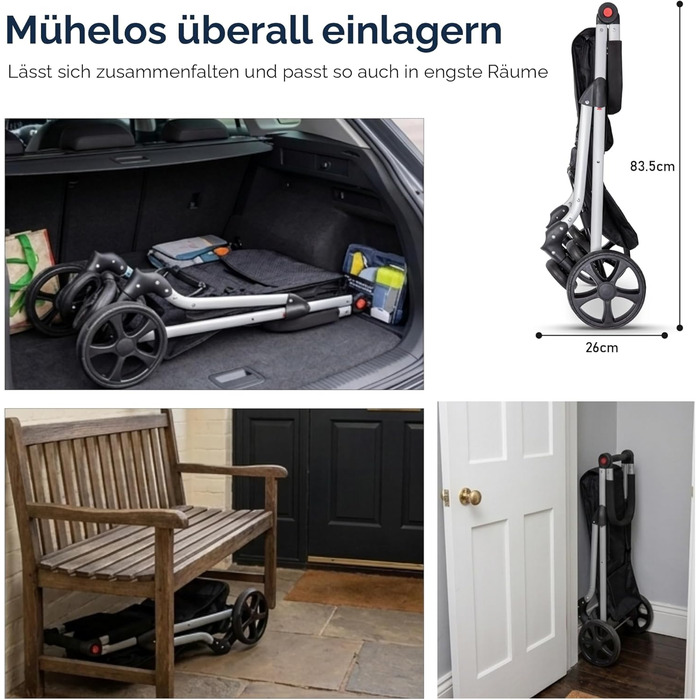 Hoppa – Розкладний візок для покупок | Великий 74L | Легкий візок на 6 колесах з 5 кишенями | Міцний та водонепроникний | Ідеальний для щоденного використання