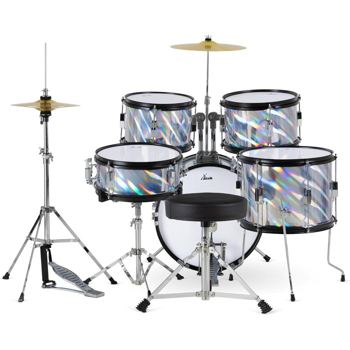 XDrum Junior Pro Kinder барабанний комплект Red - для дітей 5-9 років - з аксесуарами та навчальним посібником (Laser Silver, Single)