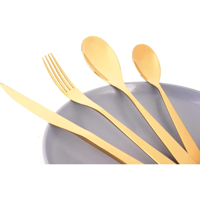 Otto Koenig 30-Piece Cutlery Set, Service for 6, Gold Stainless Steel Cutlery Set, Includes Knives, Forks, Spoons, and Coffee Spoons, High Quality, Modern Design, Dishwasher Safe, High Gloss Finish, Corrosion Resistant