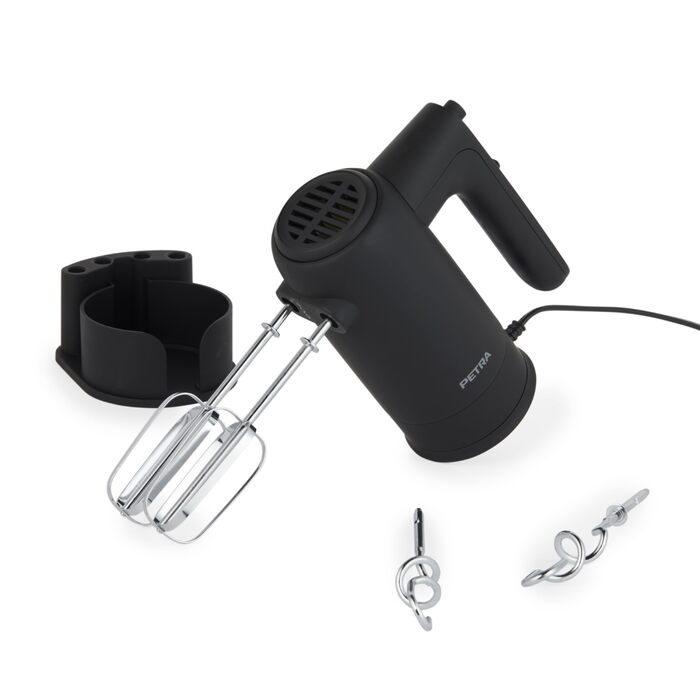 Ручний міксер Petra 300W з 5 швидкостями, турбо-функцією та набором насадок, срібний колір