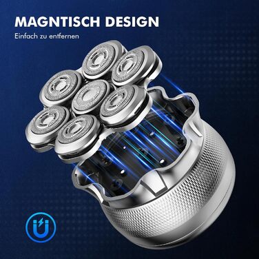 Електрична бритва для гоління голови Glatzen Herren, бездротова, для сухого та вологого гоління, з гнучкою голівкою та магнітною насадкою