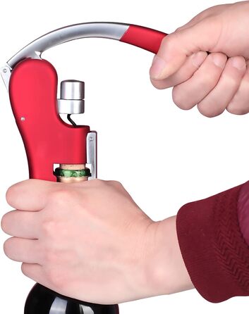 Drincarier Professional Bottle Opener, Zinc Alloy, with Lever, Corkscrew, with Foil Cutter, Waiter Knife/Bunny, Red