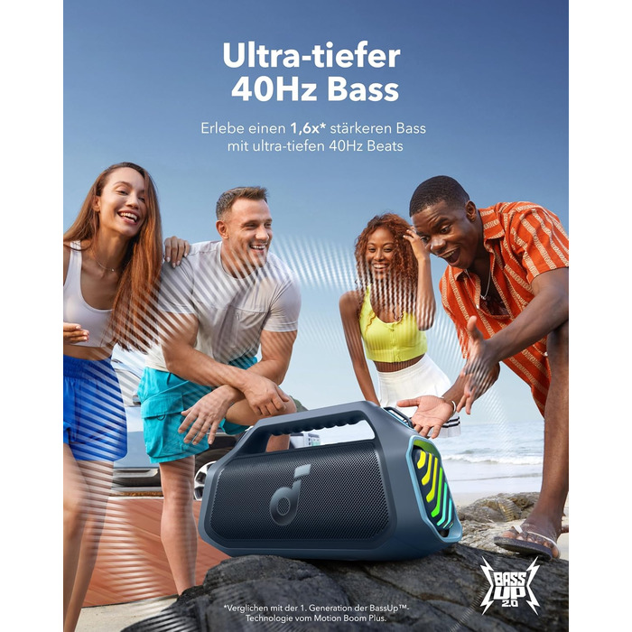 Soundcore Boom 2 Plus: Портативна Bluetooth колонка, 140W, IPX7, RGB, Power Bank, BT 5.3, для кемпінгу (блакитна)
