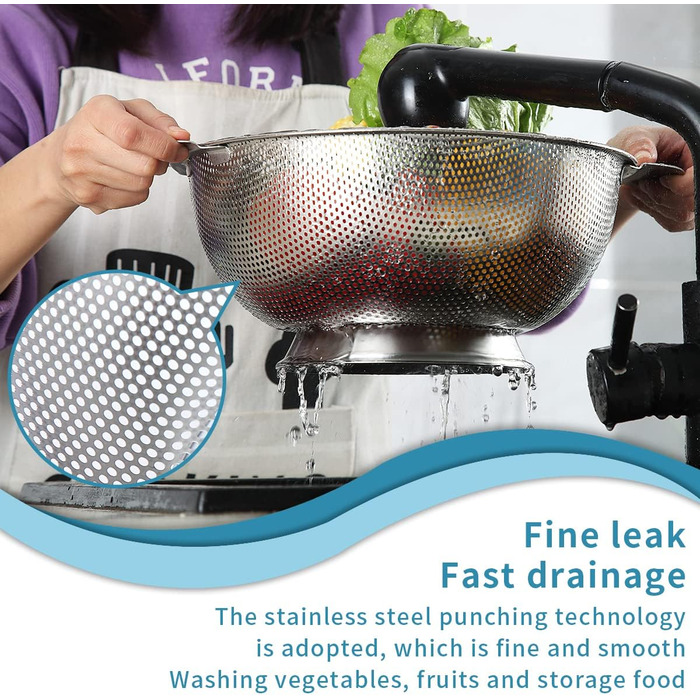 Ситечко Kyraton Gold Colander 5 Quart з нержавіючої сталі з покриттям з титану та золота, професійне, з міцними ручками та самостійною основою для зливу, легко миється, придатне для миття в посудомийній машині