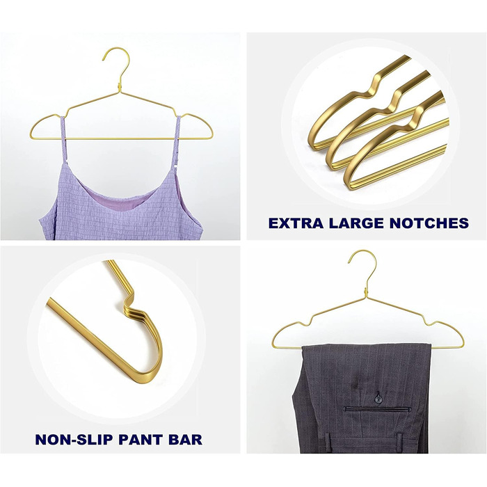 Amber Home 20-Piece 42cm Lightweight Aluminum Iron Clothes Hangers, Matte Gold Metal Clothes Hangers with Non-Slip Groove for Suit, T-Shirt, Shirt, Jacket, Dress, Pants