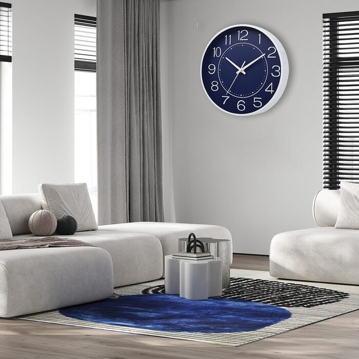 HZDHCLH Funk Wall Clock Silent No Ticking 25 cm Easy to Read Clock for Kitchen, Living Room, Bedroom, Bathroom, Home Office (Navy Blue)