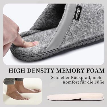 Чоловічі халапи з фетру, тапочки з Memory Foam, неслизька підошва, фетрові шльопанці для дому та вулиці (Сірий, 45 EU)