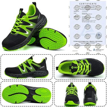 Черевики робочі ISOOUS для чоловіків та жінок. Безпекові черевики з металевим носком, неслизькі, дихаючі, спортивні (43 EU, Зелений)