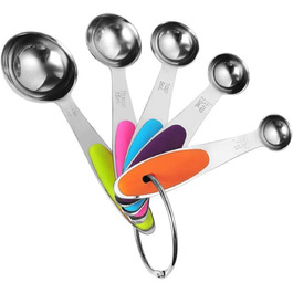 Measuring spoons, stainless steel, silicone handle, spoon, measuring spoon, measuring cup set, baking scale, measuring and spice spoons, measuring spoon set (multicolored, 10 pieces) (multicolored measuring spoons, 5 pieces)
