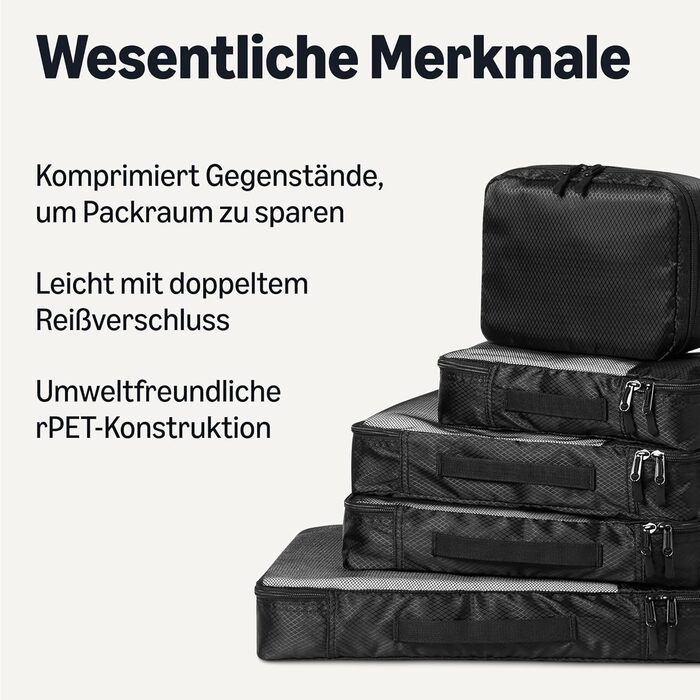 Органайзер для подорожей Amazon Essentials, 8 шт., чорний, з подвійним замком, 100% поліестер, різні розміри