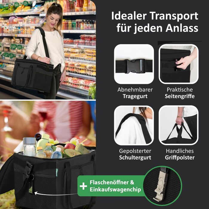 Складна сумка-холодильник 30L, водовідштовхувальна, +12 годин свіжості, міцна ізоляція, чорна