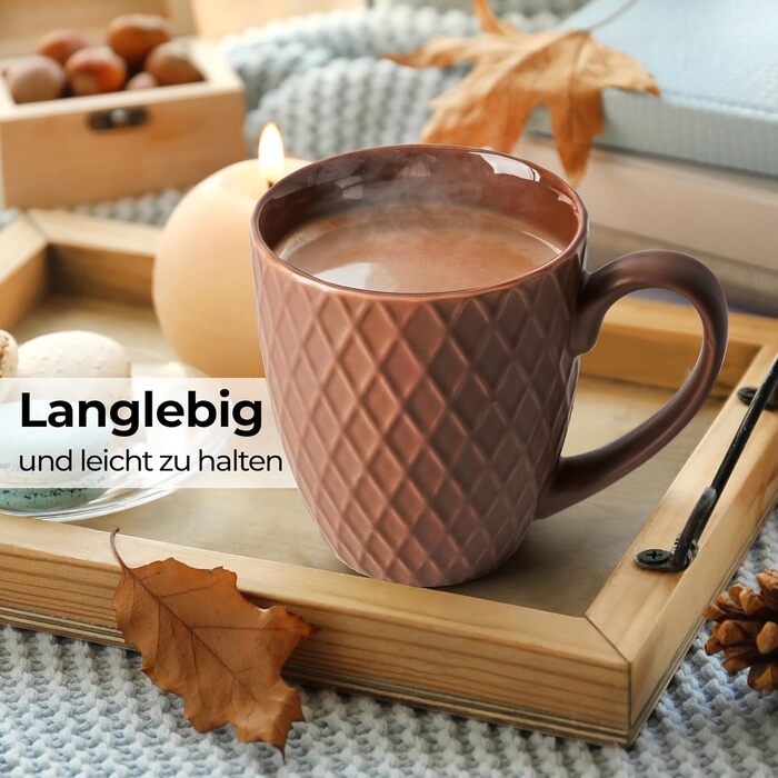 MIAMI – 6 x 400 ml – Coffee Cup Set/Mug – Modern Matte Ceramic Cup – Large Coffee Cup – Palmanova Collection (Beige)