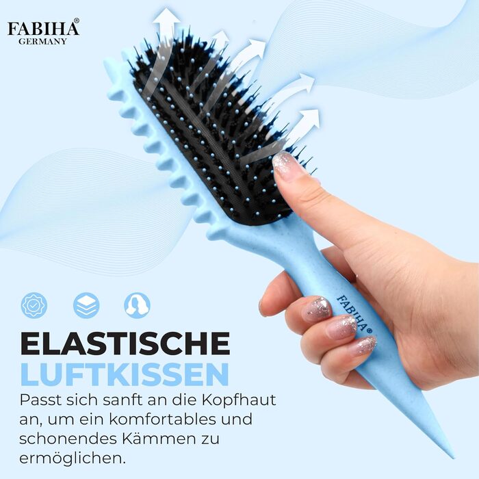 Щітка для волосся Lockenbürste Premium - для кучерявого волосся, біо-щітка з щетиною дикого кабана, 3-в-1 для створення локонів (Лілаковий, Світло-блакитний)