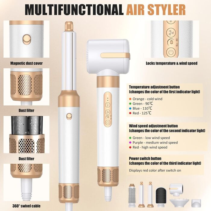 Професійний аірстайлер 7-в-1 з іонізацією: фен, плойка, випрямляч для волосся. Набір для створення об'єму, локонів та випрямлення всіх типів волосся