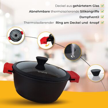 Каструля Briebe Black Titanium з титановим покриттям, 16 см, індукція, склокришка, для плити та духовки
