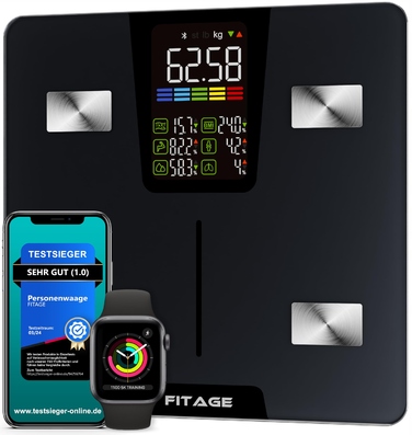 Цифрові розумні ваги FITAGE до 225 кг: аналіз складу тіла, LED-дисплей та підтримка мобільного додатка