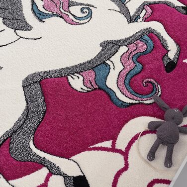 Paco Home Children's Rug for Kids, The Little Unicorn, Pink, Cream, Turquoise, Size: 80x150 cm