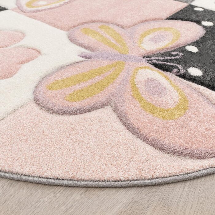 Paco Home Rug Children's Room Boy Girl Kids Rug Play Rug Short Pile Rainbow Farm Unicorn Butterfly Rabbit, Size: Ø 200 cm Round