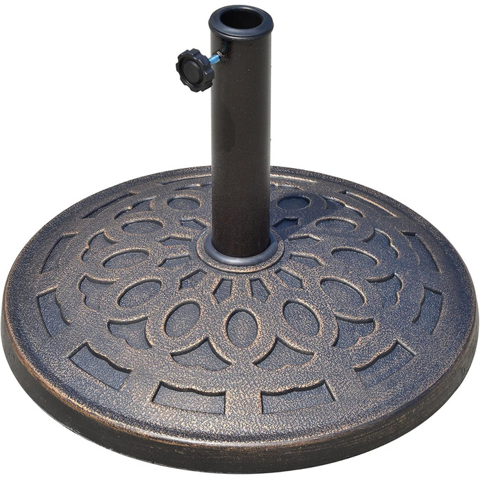 Outsunny Granite Parasol Stand 14kg, Umbrella Stand Grips, Round Umbrella Holder, Umbrella Weight for Parasol 38mm/48mm Tube Diameter, for Balcony, Terrace, Garden, Bronze