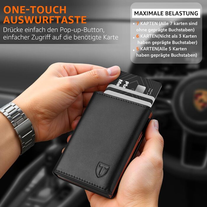 Чоловічий гаманець TEEHON з RFID захистом, відділенням для монет, 7 відділень для карток та ID-вікном, шкіряний, чорно-помаранчевий