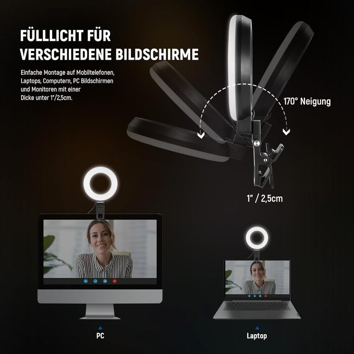 NEEWER Ring Light 5' з міні-штативом для відеоконференцій, стрімінгу та макіяжу. Комплект для монітора, веб-камери, ноутбука, смартфону. BR60