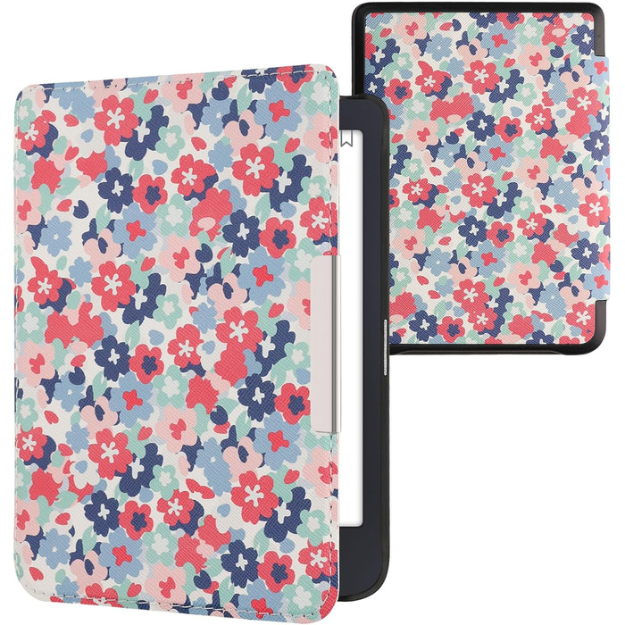 Чохол-книжка kwmobile для Tolino Shine 3 - яскравий дизайн з пастельними квітами (синій, жовтий, зелений, червоний, рожевий)