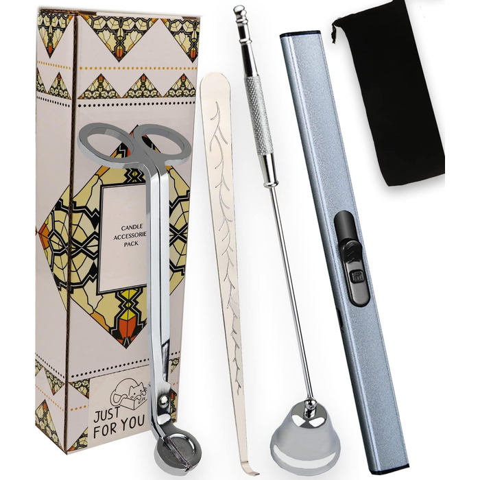 STATABSTA 4-in-1 Candle Accessory Set, Candle Snuffer, Wick Trimmer, Trimmer, and Wick Scoop, Candle Care Set for Gifts, Candle Lovers (Silver)